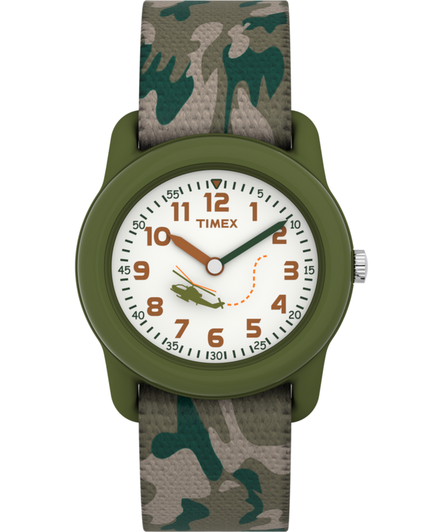 T78141 TIMEX TIME MACHINES® Reloj infantil de 29 mm con correa elástica de tejido de camuflaje verde. Imagen principal