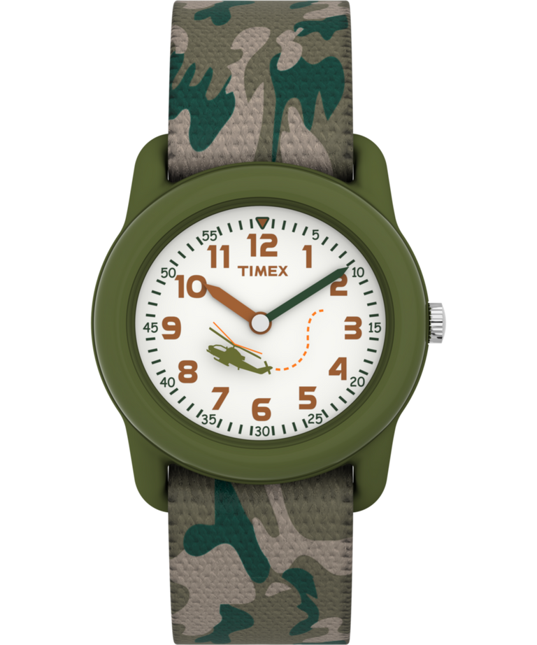 T78141 TIMEX TIME MACHINES® Reloj infantil de 29 mm con correa elástica de tejido de camuflaje verde. Imagen principal