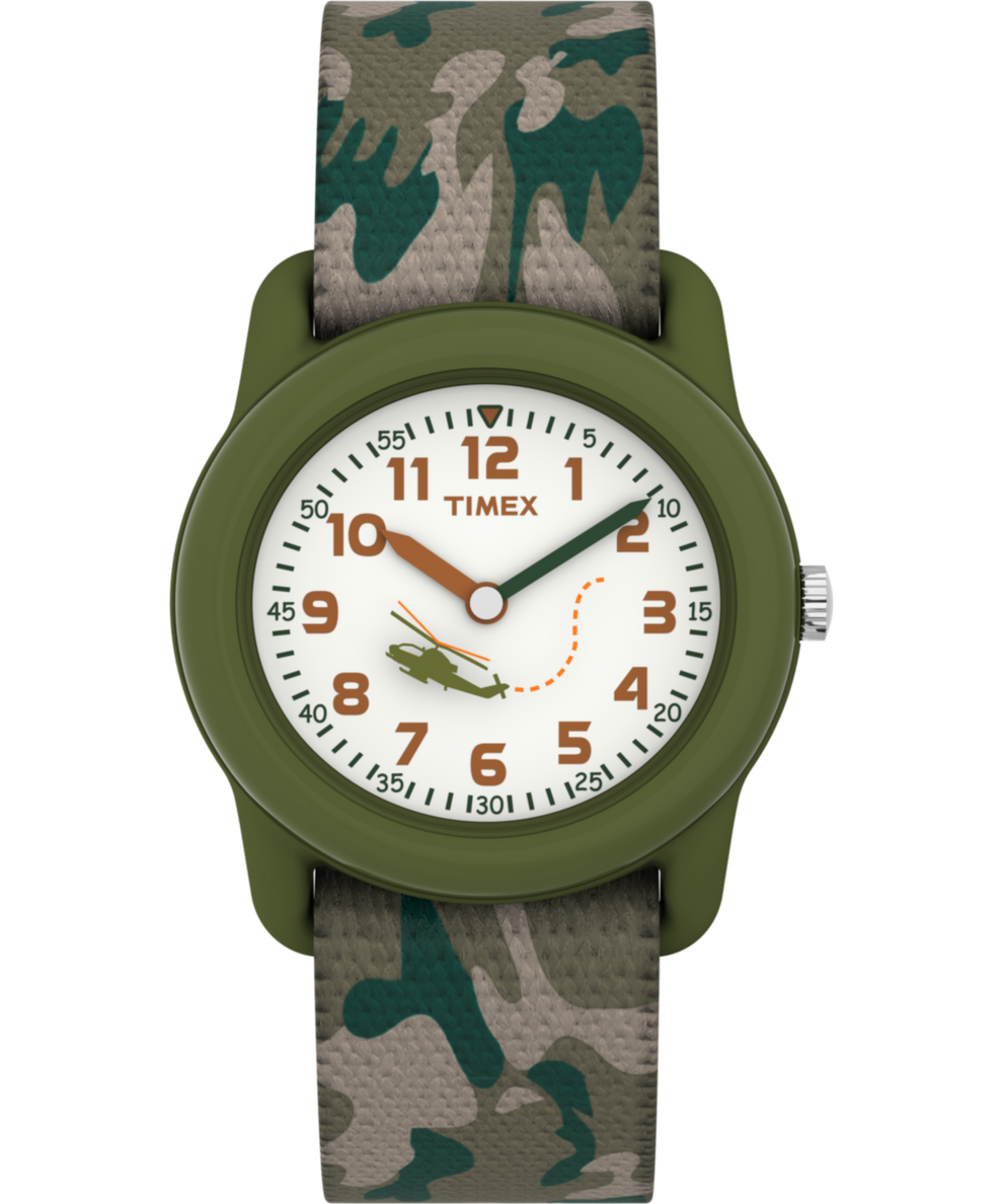 T78141 TIMEX TIME MACHINES® Reloj infantil de 29 mm con correa elástica de tejido de camuflaje verde. Imagen principal