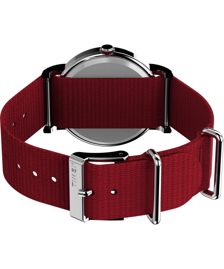 TW2R41400 Peanuts® x Timex Snoopy 38mm Fabric Strap Watch Caseback with Attachment Image