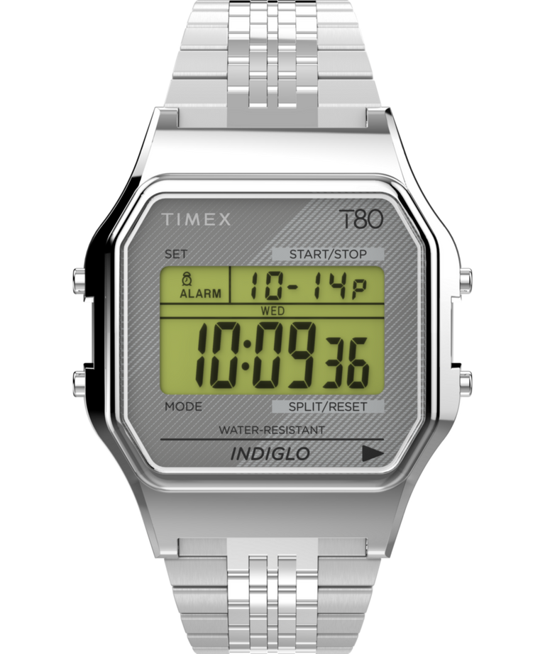 Imagen principal del reloj con brazalete de acero inoxidable Timex T80 de 34 mm TW2R79300