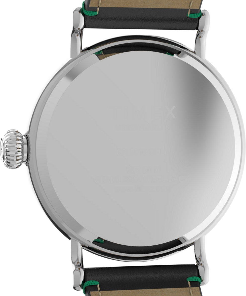 TW2U72300 Timex Standard x Peanuts Featuring Snoopy St Patrick's Day Caseback Image
