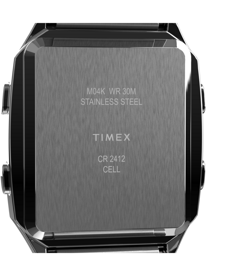 TW2U72400 Q Timex Reissue Digital LCA 32.5mm Stainless Steel Bracelet Watch Caseback Image