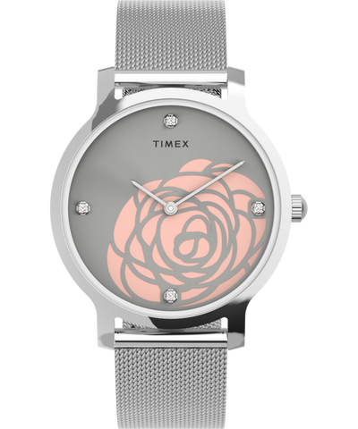 TW2U98200 Transcend™ Floral 34mm Stainless Steel Mesh Band Watch Primary Image