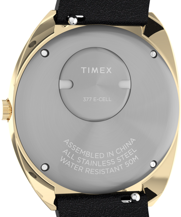 TW2V25400 Q Timex, reedición de 1972, reloj de 39 mm con correa de piel: imagen del fondo de la caja