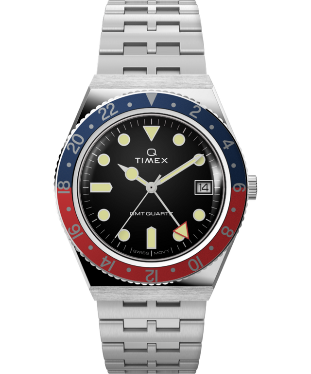 TW2V38000 Q Reloj Timex GMT de 38 mm con brazalete de acero inoxidable. Imagen principal