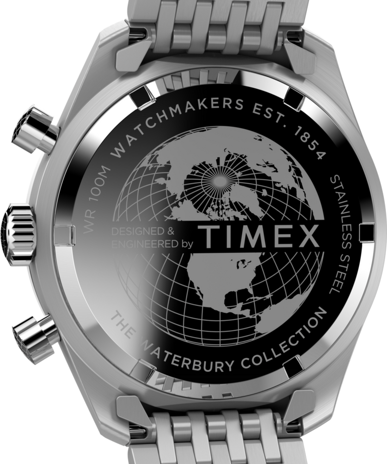 TW2V42400 Waterbury Cronógrafo de 41 mm con brazalete de acero inoxidable: imagen del fondo de la caja del reloj