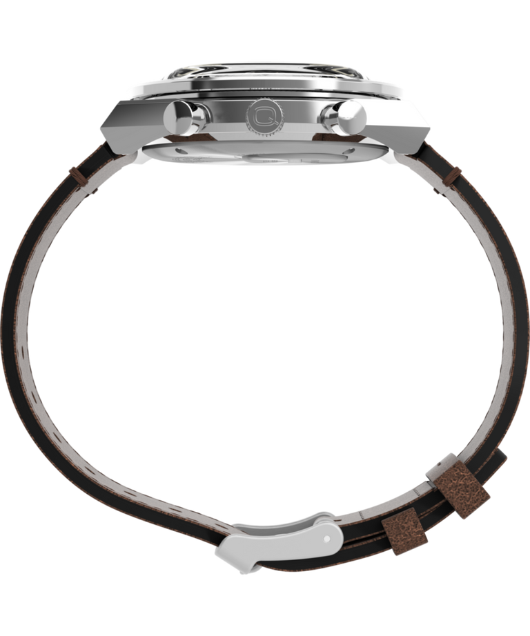 Imagen de perfil del reloj Q Timex Chronograph con correa de piel de 40 mm TW2V42800