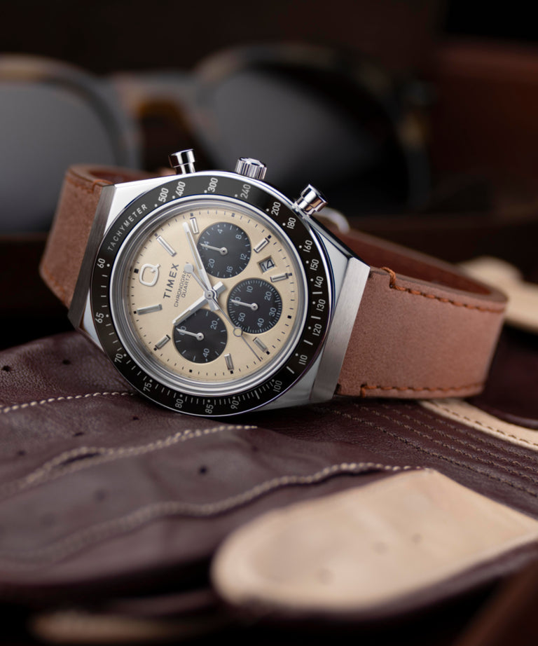 TW2V42800 Q Timex Chronograph 40mm Leather Strap Watch Campaign Key Silhouettes (Beauty shots) Image