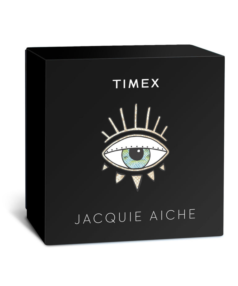 TW2V51300 Timex Legacy x Jacquie Aiche Black Sunray Dial with Tribe Eye 36mm Stainless Steel Bracelet Watch Primary Packaging Image