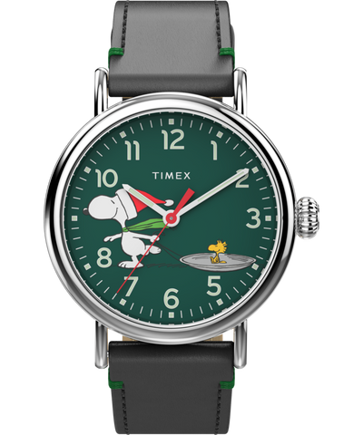 TW2V60200 Timex Standard x Peanuts Featuring Snoopy Ice Skating 40mm Leather Strap Watch Primary Image