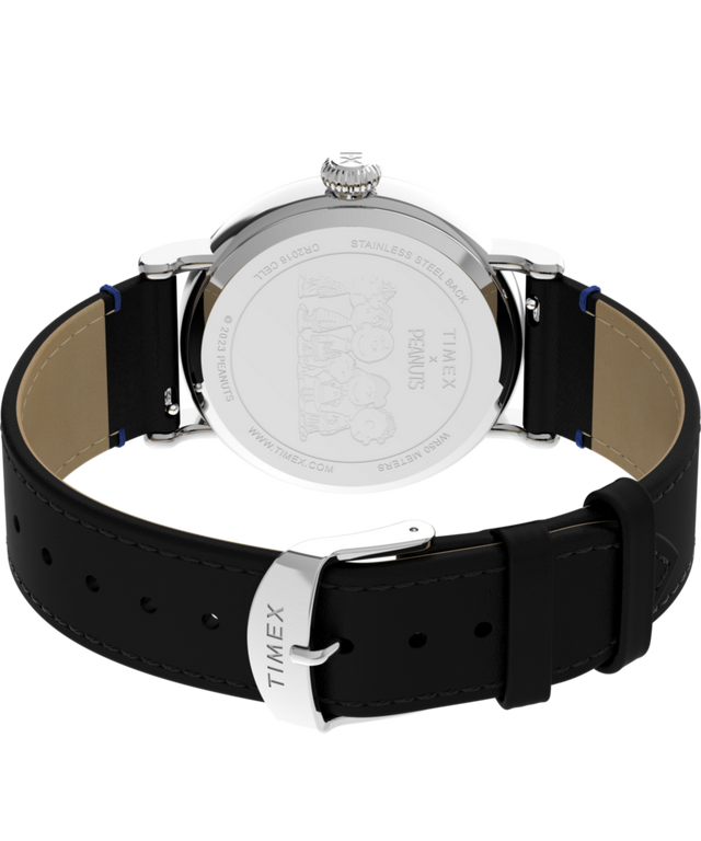 TW2V60300 Timex Standard x Peanuts Featuring Snoopy Graduation 40mm Leather Strap Watch Caseback with Attachment Image