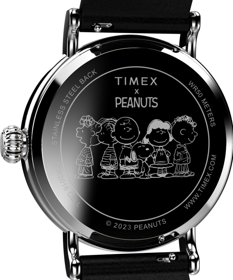 TW2V60900 Timex Standard x Peanuts Dream in Color 40mm Leather Strap Watch Caseback Image