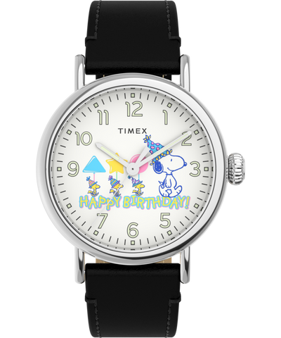 TW2V61000 Timex Standard x Peanuts Featuring Snoopy Happy Birthday 40mm Leather Strap Watch Primary Image