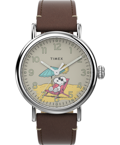 TW2V61200 Timex Standard x Peanuts Featuring Snoopy at the Beach 40mm Leather Strap Watch Primary Image