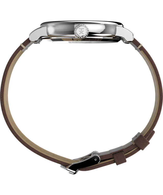 TW2V61200 Peanuts® x Timex Standard: reloj con Snoopy en la playa, correa de piel de 40 mm. Imagen de perfil del reloj