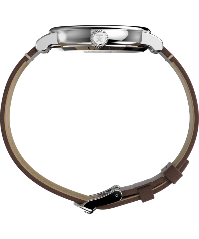 TW2V61200 Peanuts® x Timex Standard: reloj con Snoopy en la playa, correa de piel de 40 mm. Imagen de perfil del reloj