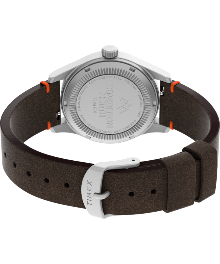 TW2V64200 Expedition Field Solar, reloj de 36 mm con correa de piel ecológica; imagen del fondo de la caja con accesorio