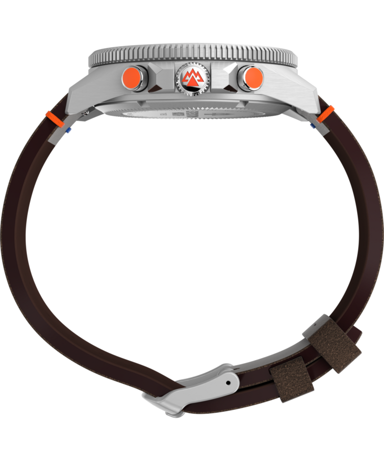 TW2V64400 Expedition: reloj de 43 mm con indicador de marea, temperatura y brújula, y correa de cuero ecológico. Imagen de perfil del reloj