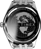 TW2V67900 Timex Legacy con día y fecha, reloj de 41 mm con brazalete de acero inoxidable. Imagen del fondo de la caja