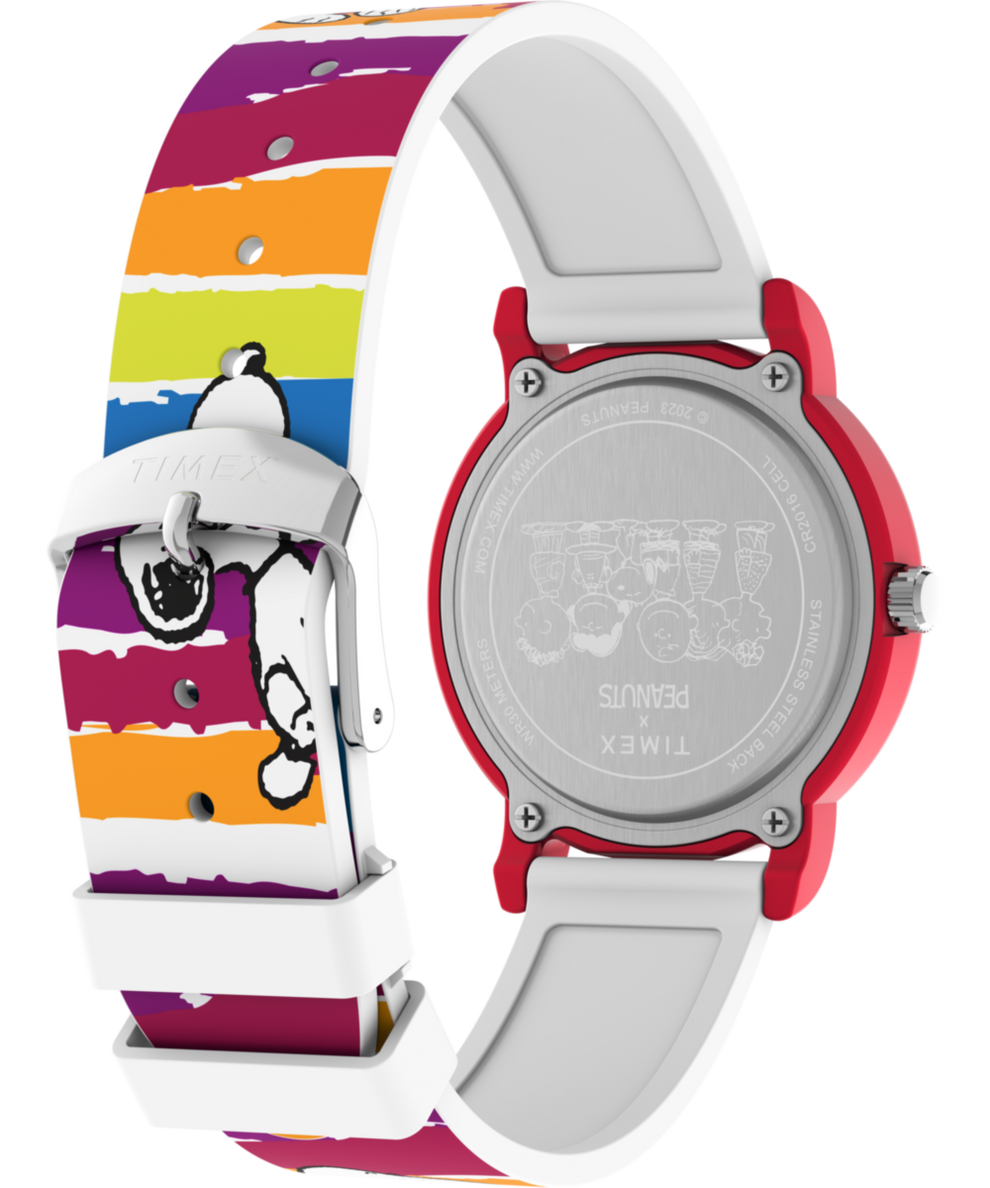 TW2V77700 Timex x Peanuts Rainbow Paint 36mm Silicone Strap Watch Caseback with Attachment Image