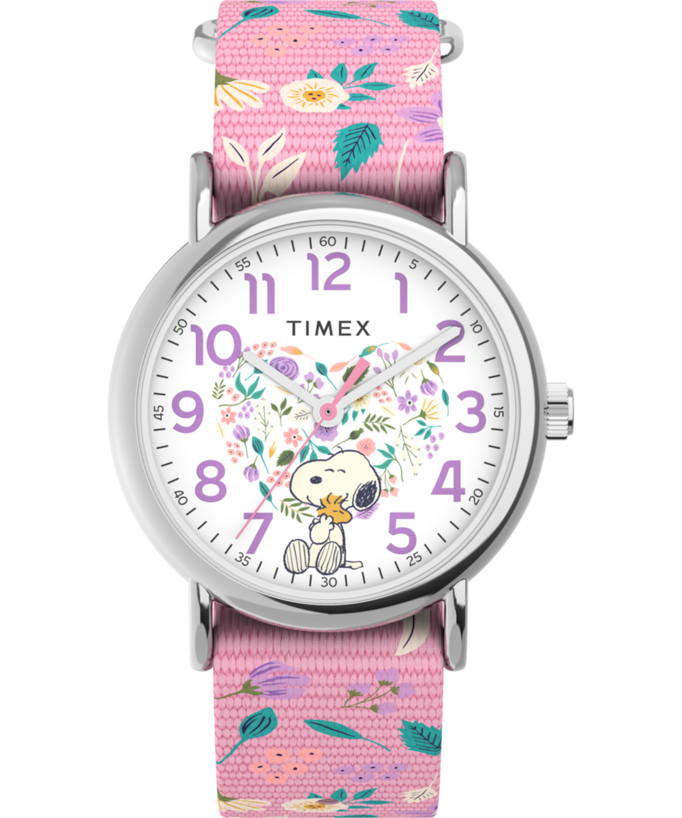 TW2V77800 Timex Weekender x Peanuts In Bloom 38mm Fabric Strap Watch Primary Image