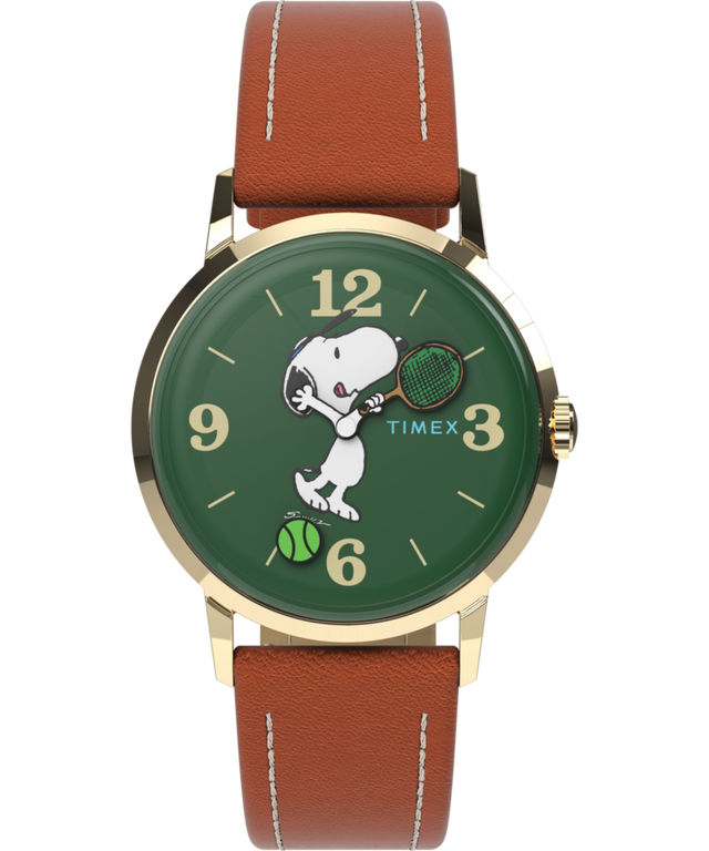 TW2V88800 Peanuts® x Timex Marlin® Hand-Wound Snoopy Tennis 34mm Leather Strap Watch Primary Image