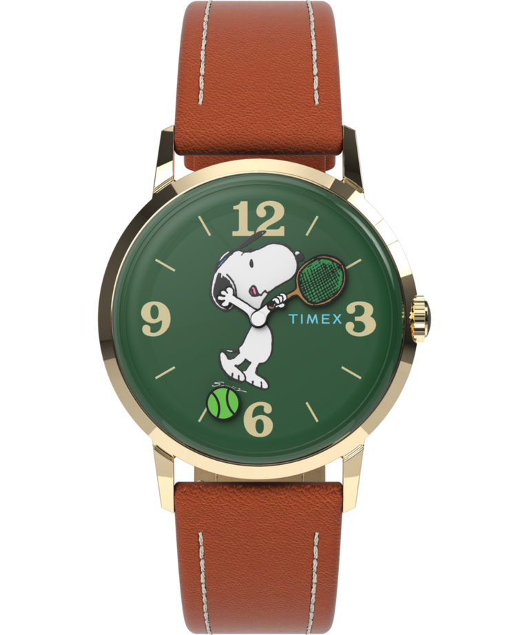 TW2V88800 Imagen principal de Peanuts® x Timex Marlin® de cuerda manual Snoopy Tennis de 34 mm con correa de piel