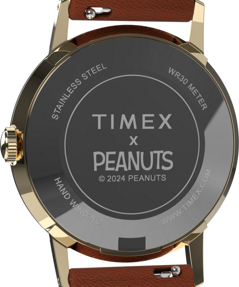 TW2V88800 Peanuts® x Timex Marlin® Hand-Wound Snoopy Tennis 34mm Leather Strap Watch Caseback Image