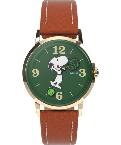 TW2V88800 Peanuts® x Timex Marlin® Hand-Wound Snoopy Tennis 34mm Leather Strap Watch Primary Image