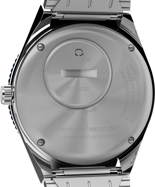 TW2V92100 Timex x seconde/seconde/ Episode #1 38mm Stainless Steel Bracelet Watch Caseback Image