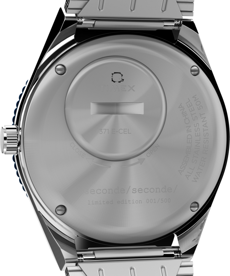 TW2V92100 Timex x seconde/seconde/ Episode #1 38mm Stainless Steel Bracelet Watch Caseback Image