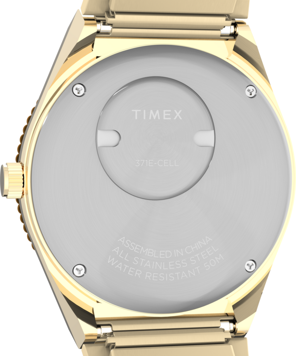 TW2V92500 Q Timex® 36mm Stainless Steel Expansion Band Watch   Caseback Image