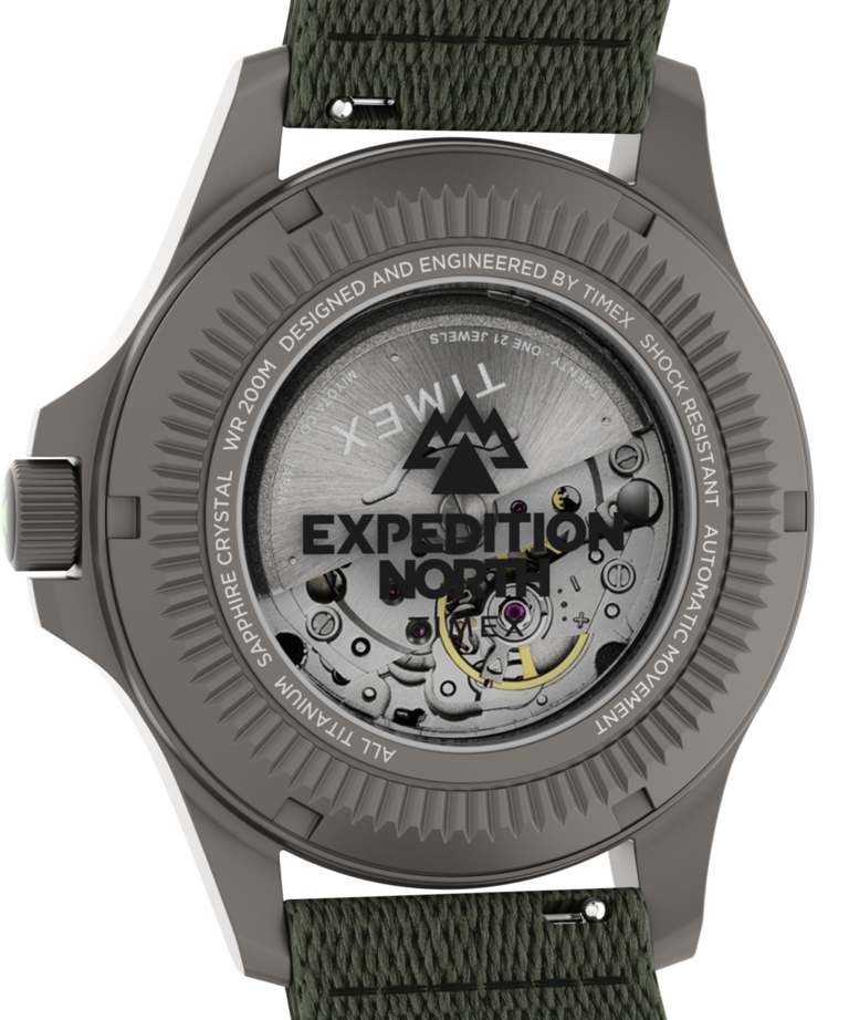Imagen de la tapa trasera del reloj Expedition® Field Post Titanium Automatic de 41 mm con correa de tela reciclada TW2V95300
