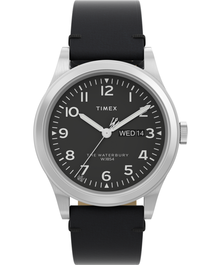Waterbury Traditional Day Date 39mm Leather Strap Watch