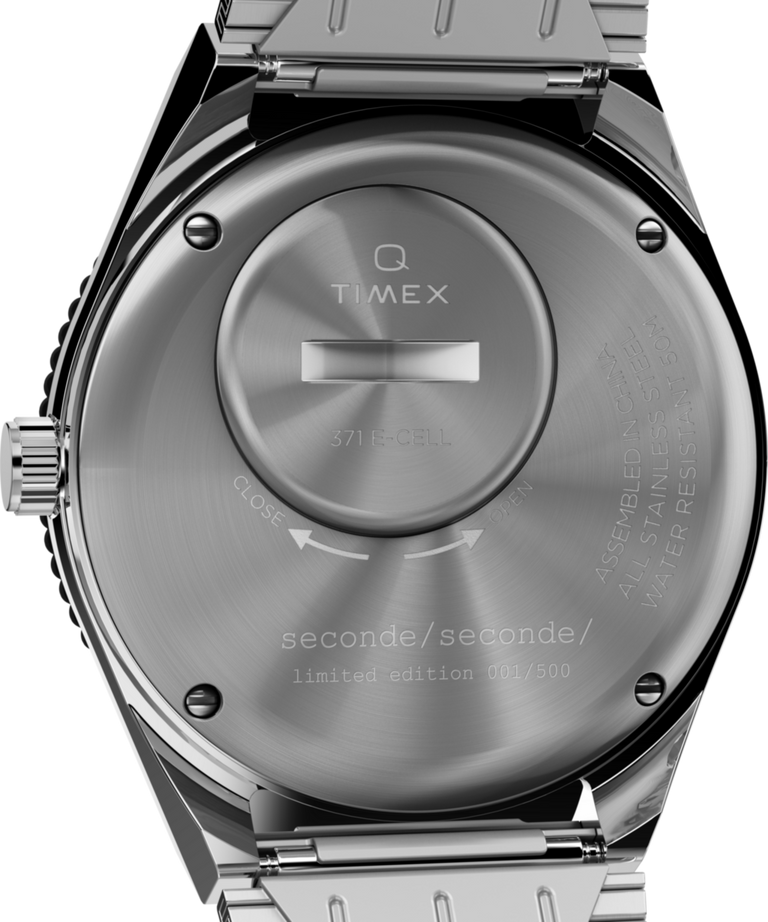 TW2W23000 Timex x seconde/seconde/ Episode #3 38mm Stainless Steel Bracelet Watch Caseback Image
