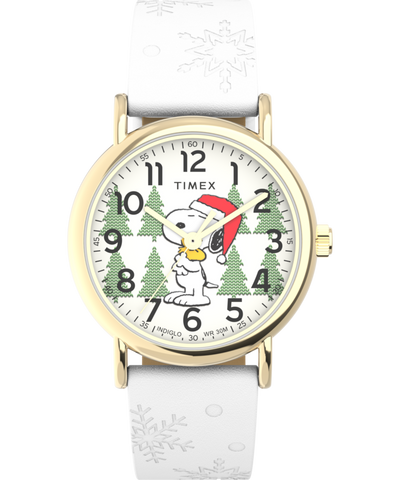 TW2W24100 Peanuts® x Timex Weekender Holiday 38mm Leather Strap Watch Primary Image