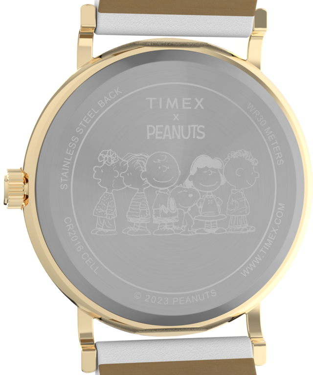 TW2W24100 Peanuts® x Timex Weekender Holiday 38mm Leather Strap Watch Caseback Image