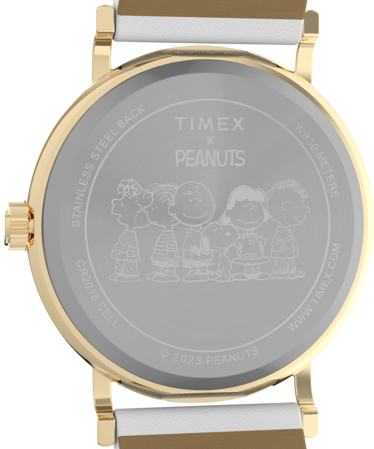 TW2W24100 Peanuts® x Timex Weekender Holiday 38mm Leather Strap Watch Caseback Image