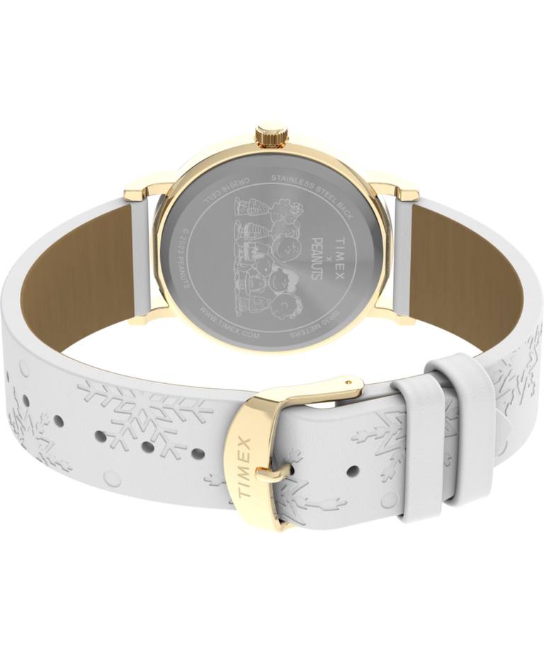 TW2W24100 Peanuts® x Timex Weekender Holiday 38mm Leather Strap Watch Caseback with Attachment Image
