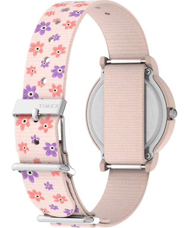 TW2W33400 Timex x Peanuts Floral 34mm Fabric Strap Watch Caseback with Attachment Image