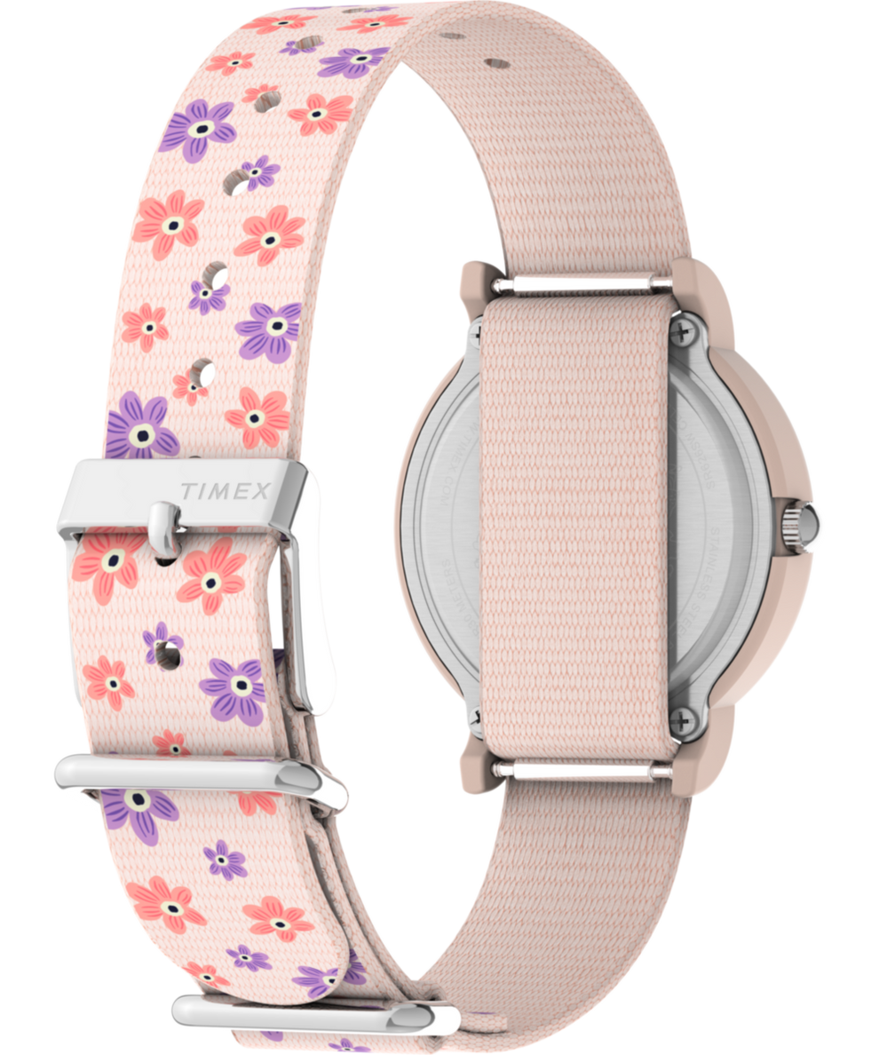 TW2W33400 Timex x Peanuts Floral 34mm Fabric Strap Watch Caseback with Attachment Image