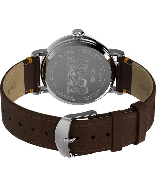TW2W44300 Peanuts® x Timex Standard Thanksgiving, reloj de 40 mm con correa de piel: imagen del fondo de la caja con accesorio