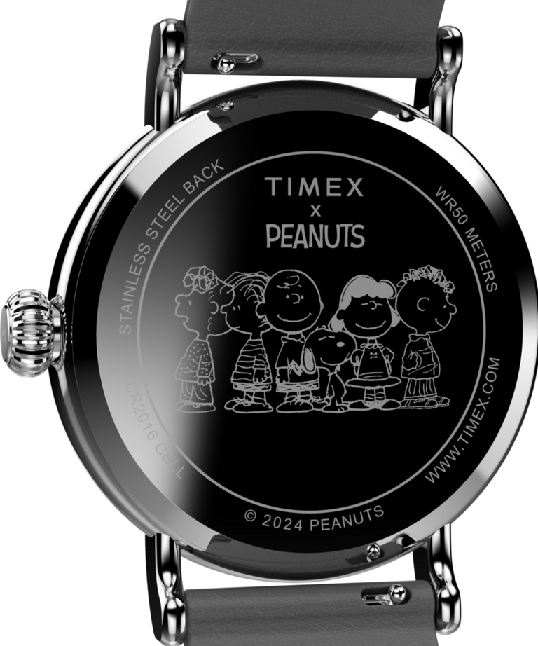 TW2W45900 Timex Standard x Peanuts Sketch 40mm Leather Strap Watch Caseback Image