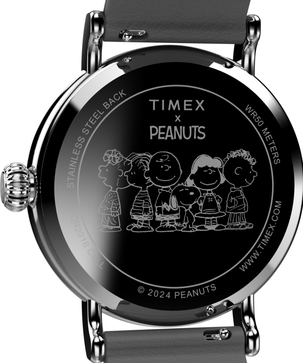 TW2W45900 Timex Standard x Peanuts Sketch 40mm Leather Strap Watch Caseback Image