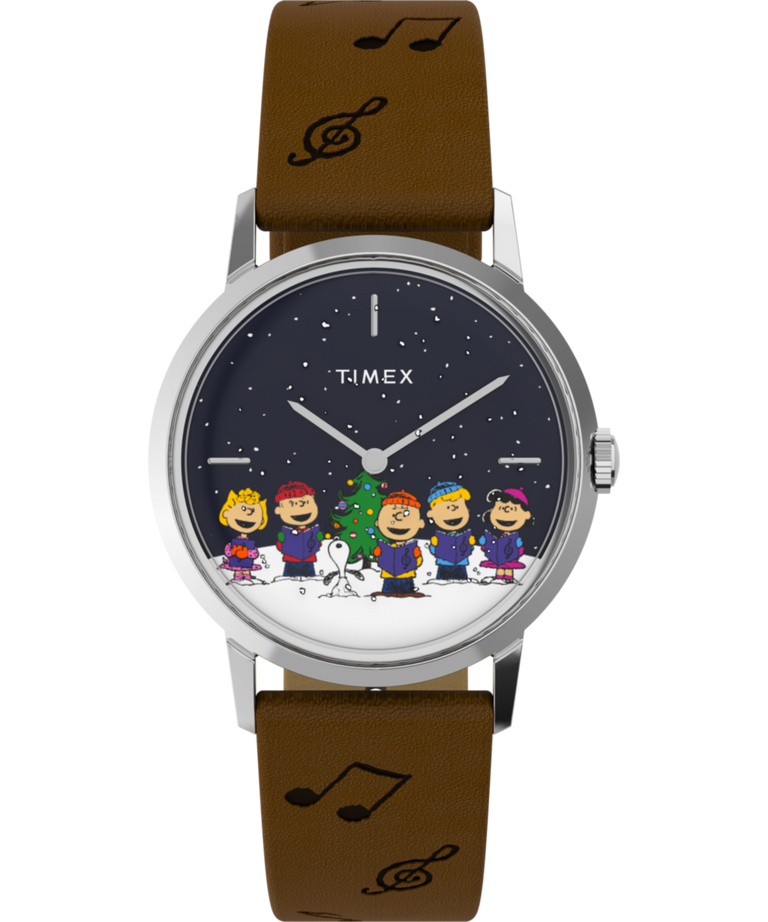 TW2W47200 Timex x Peanuts Marlin® Hand-Wound “The Gang Singing” 34mm Leather Strap Watch Primary Image