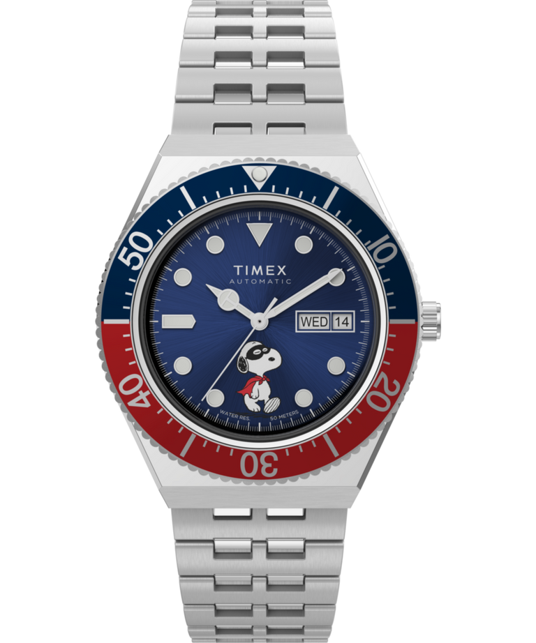 Imagen principal del reloj con brazalete de acero inoxidable Peanuts® x Timex M79 Automático de 40 mm TW2W47500