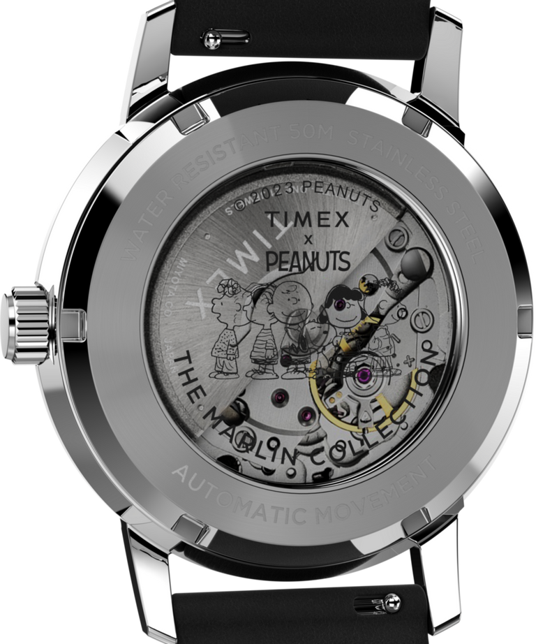TW2W49600 Timex Marlin® Automatic x Peanuts Snoopy Flying Ace 40mm Leather Strap Watch Caseback Image