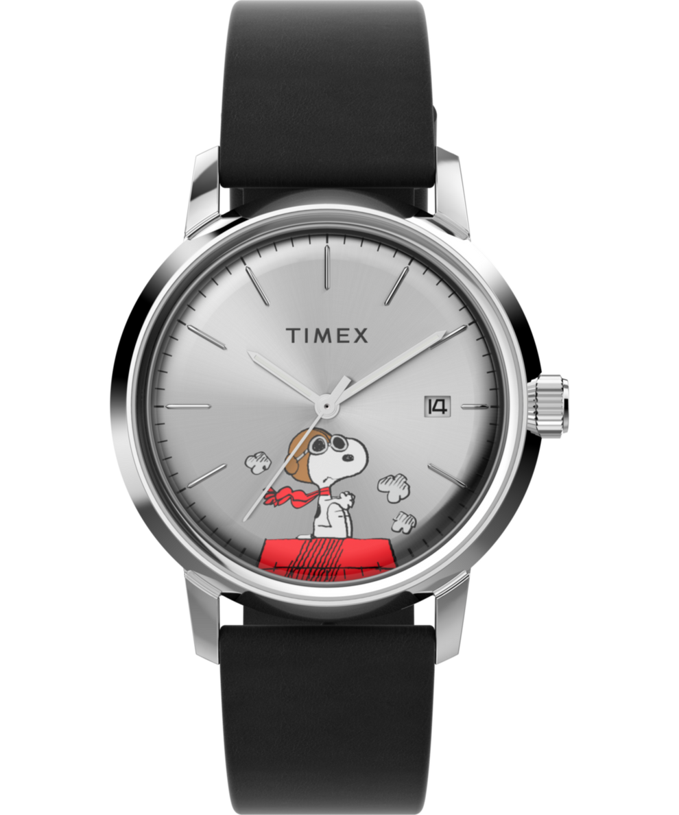 TW2W49600 Timex Marlin® Automatic x Peanuts Snoopy Flying Ace 40mm Leather Strap Watch Primary Image