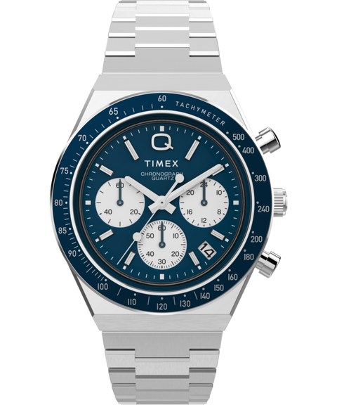 Q Timex Chronograph 40mm Stainless Steel Bracelet Watch 